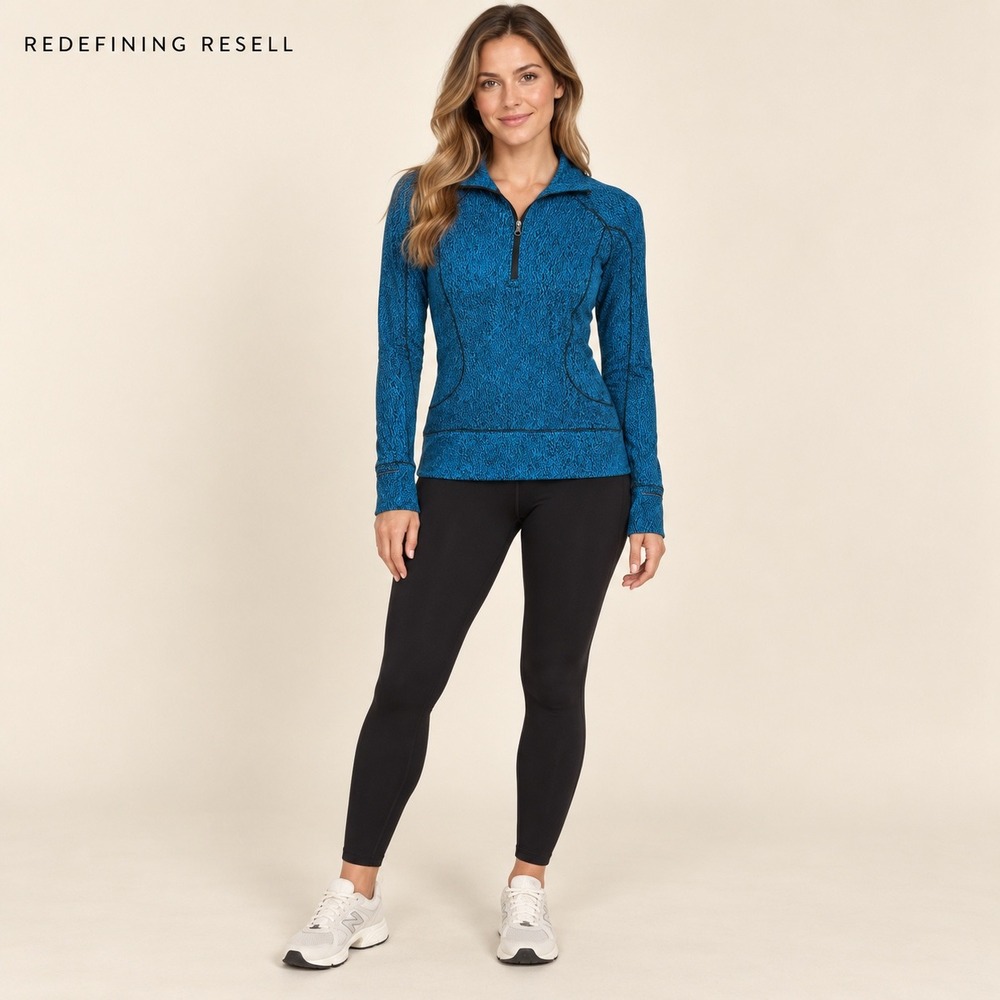 Lululemon Blue Black Static Print Half Zip Pullover Long Sleeve Top Size 4